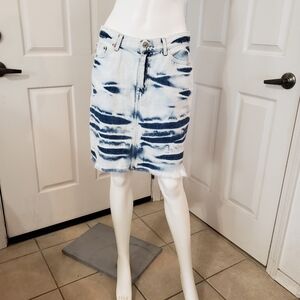 Zara Tie Dye Wash Denim High Waisted Mini Skirt Size Large